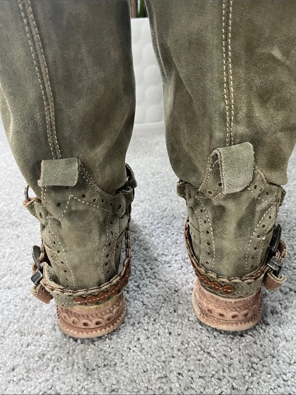 El Vaquero Jager Olive Suede Over-the-Knee Boots braided